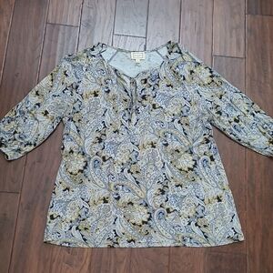 Kenji women's paisley print 3/4 length sleeve top size 2X